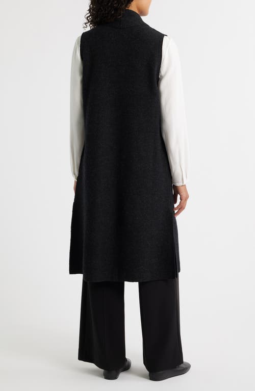 Eileen Fisher Lightweight Boiled Wool Shawl Collar Vest In Regenerative Wool In Black
