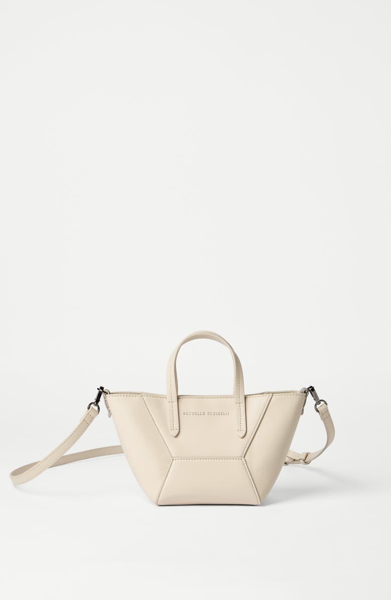 Brunello Cucinelli BC Duo mini bag in calfskin with monili, Alternate, color, Ivory