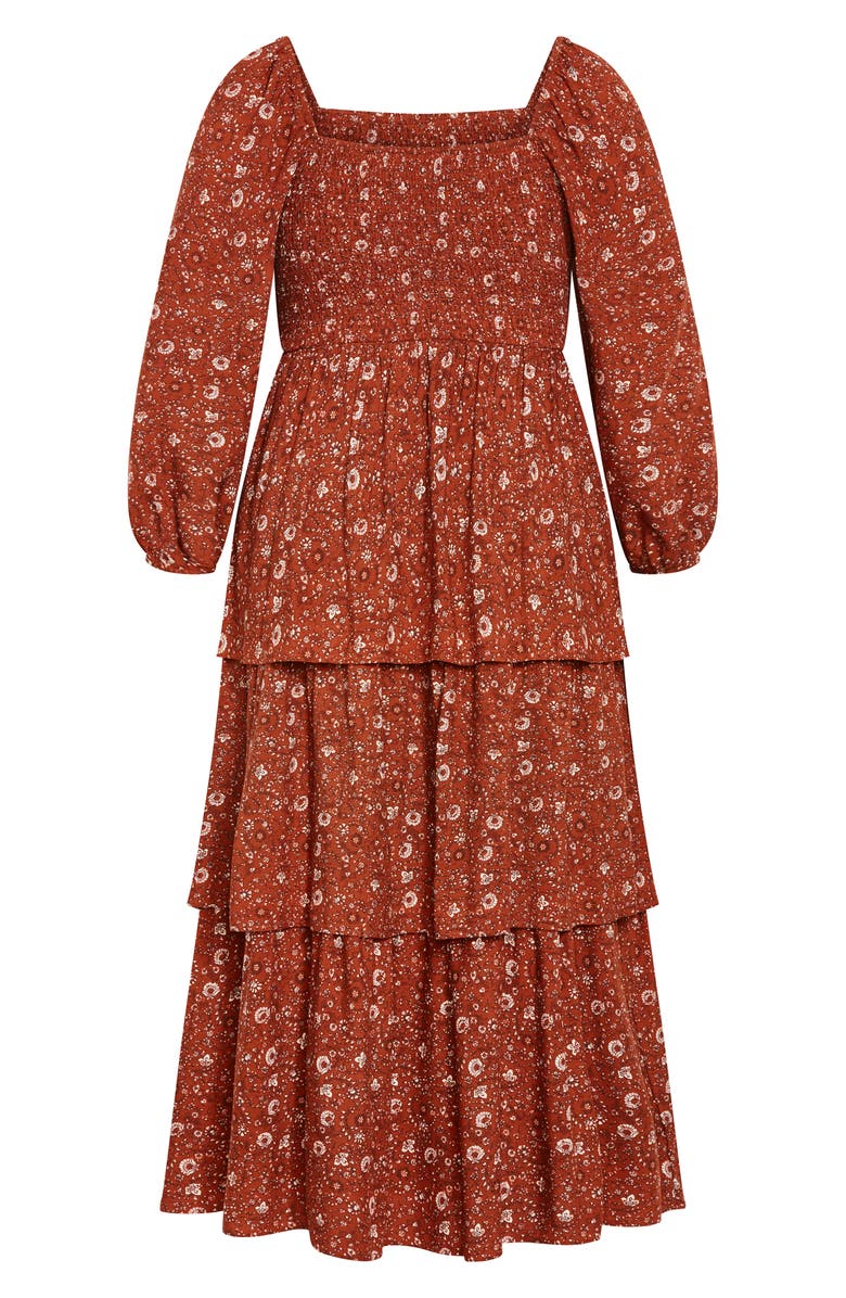 City Chic Cassidy Floral Smocked Maxi Dress, Alternate, color, Orange Print