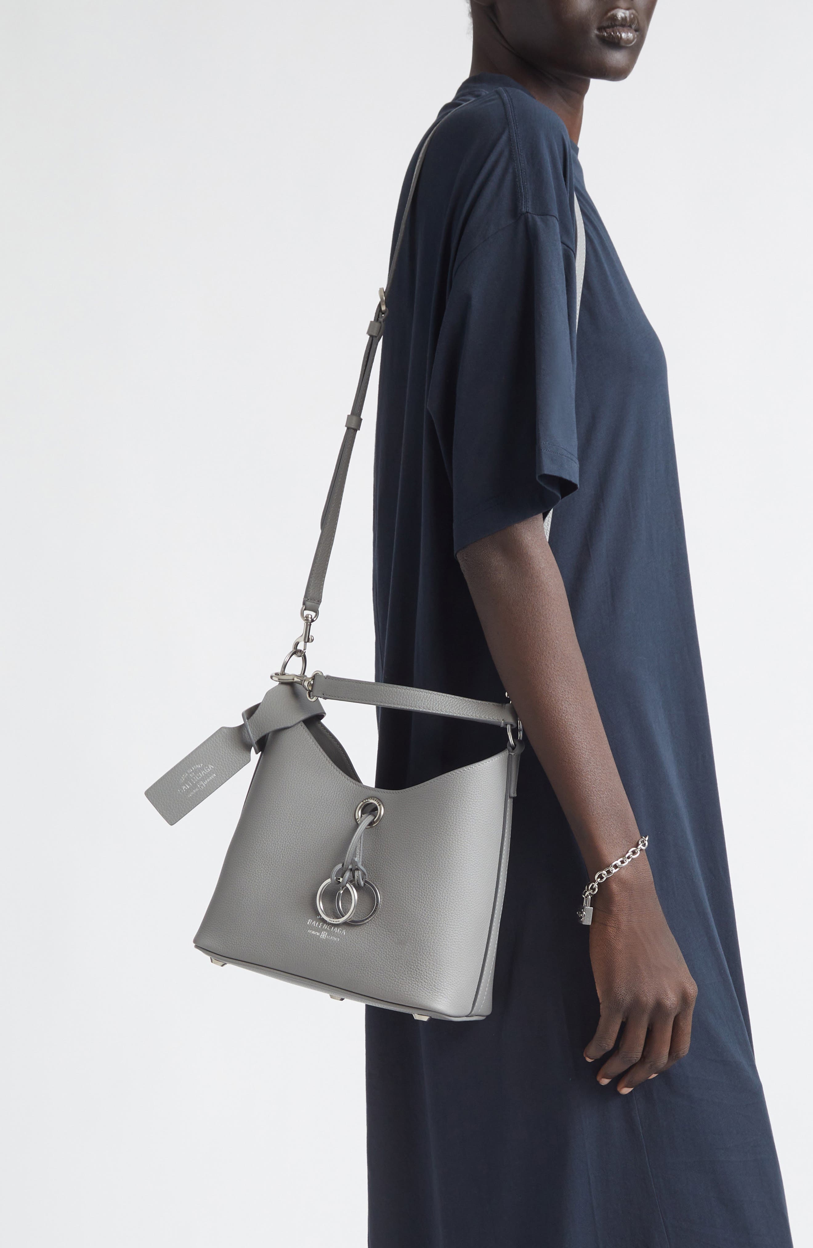 Small Carrie Grained Leather Hobo Bag, Alternate, color, 1108 BALENCIAGA GREY