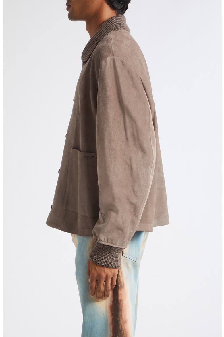 Rib Collar Suede Jacket, Alternate, color, MOUSE GREY