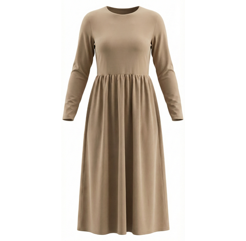 Woven Long Sleeve Side Pocket Midi Dress