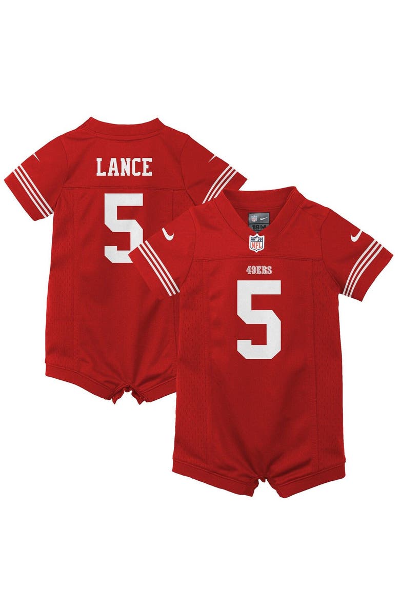 Nike Infant Nike Trey Lance Scarlet San Francisco 49ers Romper Game Jersey, Main, color, Scarlet