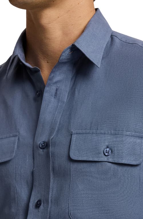 Ralph Lauren Purple Label Silk & Linen Button-up Shirt In Blue