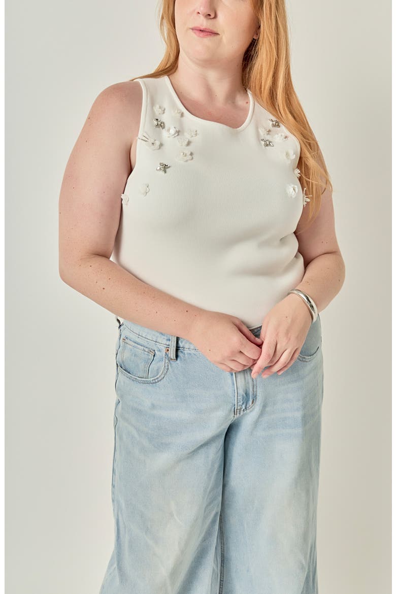 Sequin and Rhinestone Flower Tank, Alternate, color, OFF WHITE