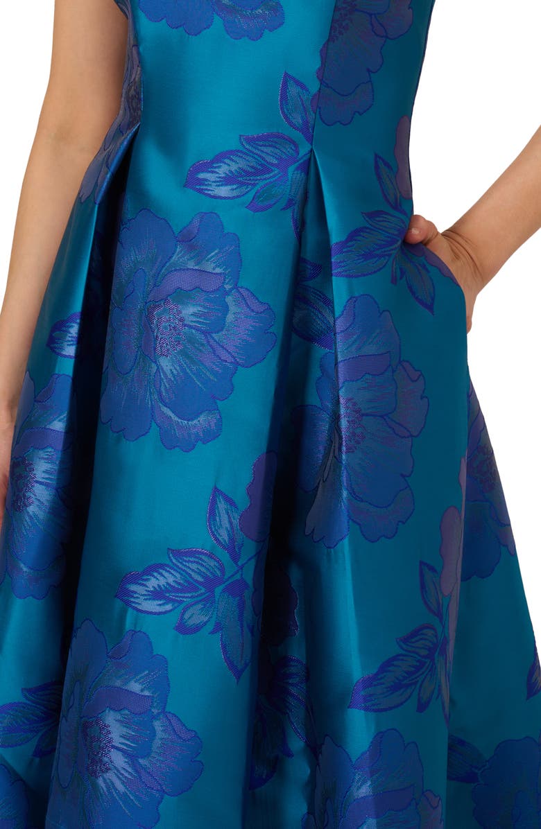 Adrianna Papell Floral Jacquard One-Shoulder Gown, Alternate, color, 