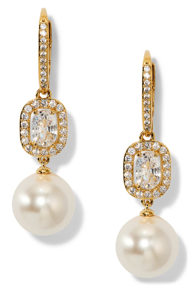 Undersea Imitation Pearl Leverback Drop Earrings, Main, color, GOLD