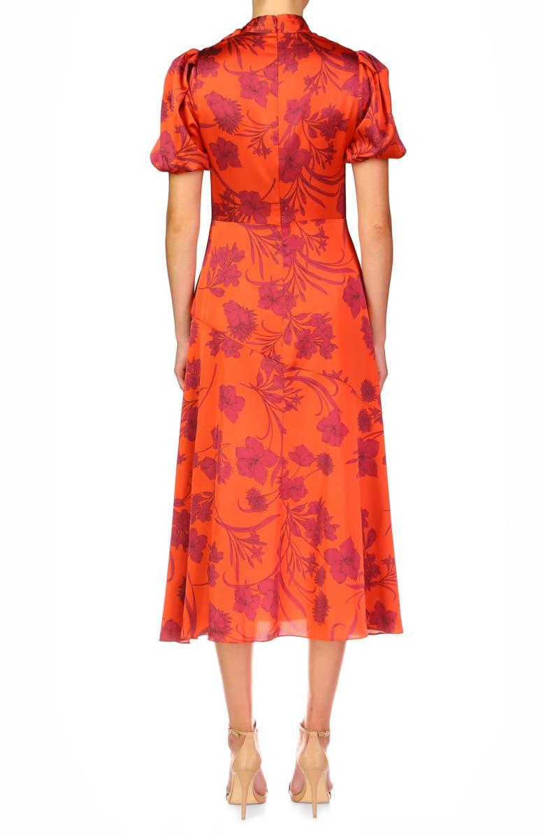 ML Monique Lhuillier Floral Short Sleeve Satin Cocktail Dress, Alternate, color, 