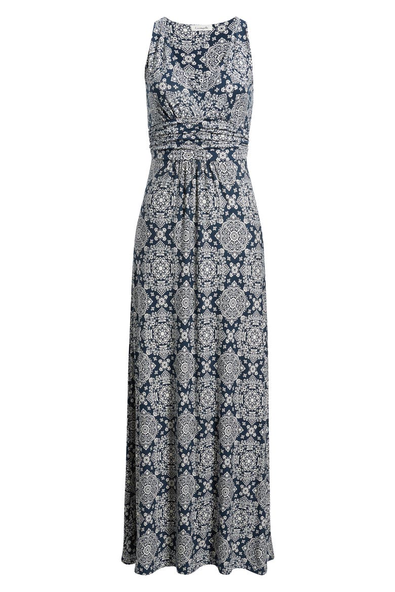 Ruched Empire Waist Maxi Dress, Alternate, color, NAVY/ IVORY