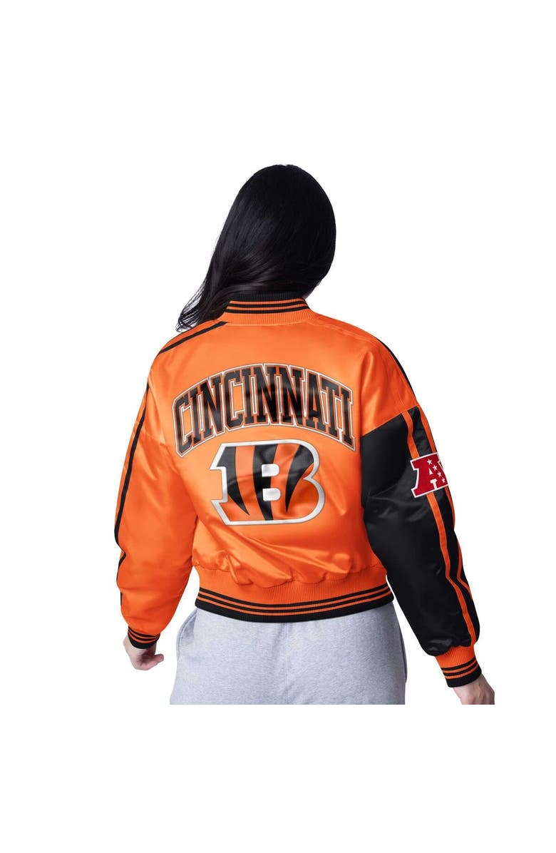 STARTER Women's Starter Black/Orange Cincinnati Bengals Zone Blitz Cropped Full-Snap Satin Jacket, Alternate, color, Black