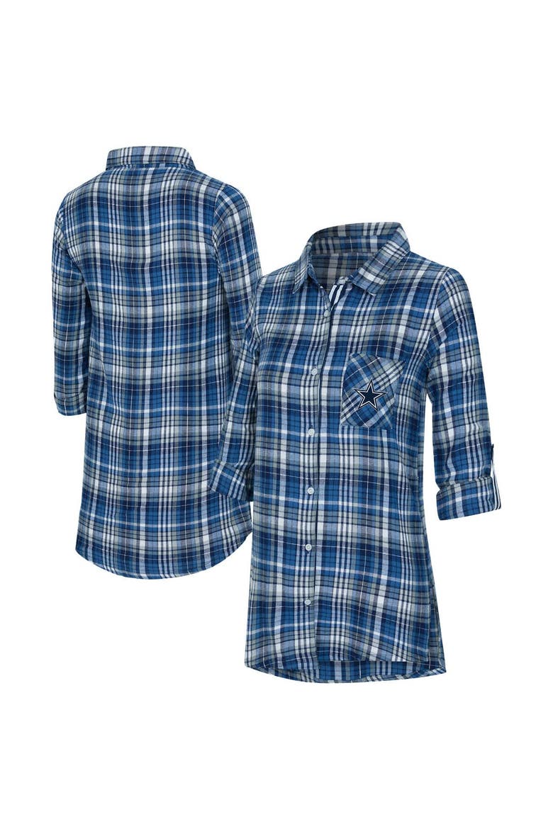 Women's Concepts Sport Navy Dallas Cowboys Laney Plaid Tri-Blend Full-Button Nightshirt, Main, color, Navy