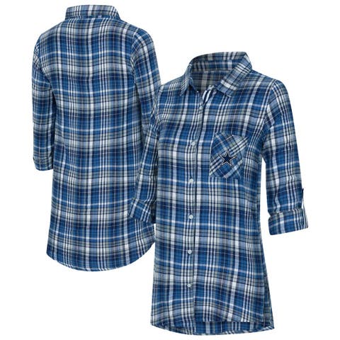 Women's Concepts Sport Navy Dallas Cowboys Laney Plaid Tri-Blend Full-Button Nightshirt