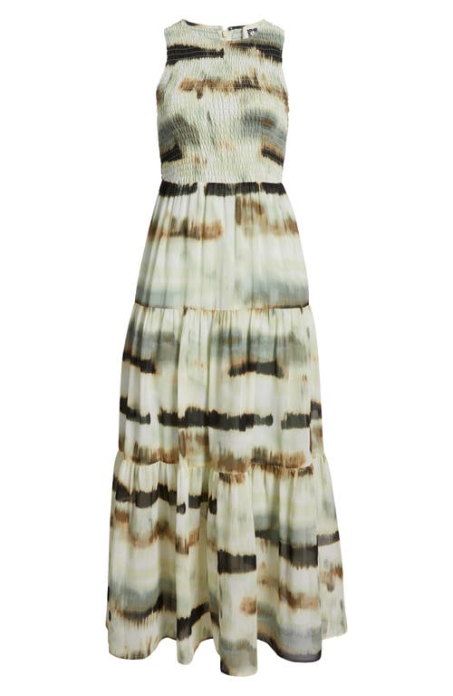 Anne Klein Abstract Print Sleeveless Tiered Maxi Dress In White