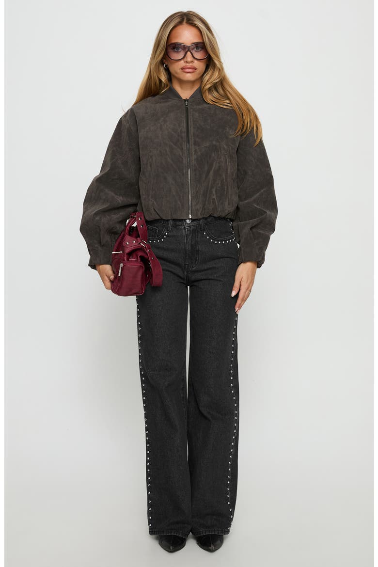 Saving Up Studded Mid Rise Straight Leg Jeans, Alternate, color, JET BLACK