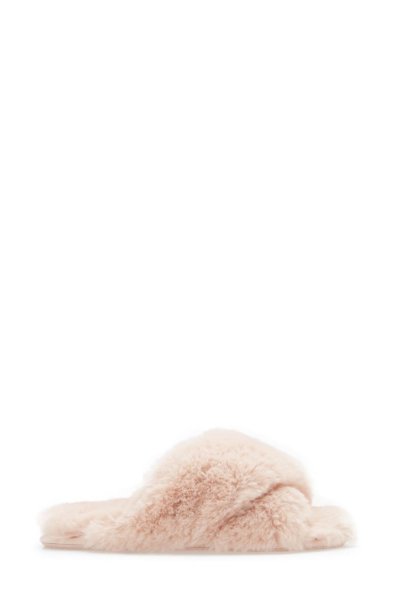 Faux Shearling Crossover Slide Slipper, Alternate, color, PINK