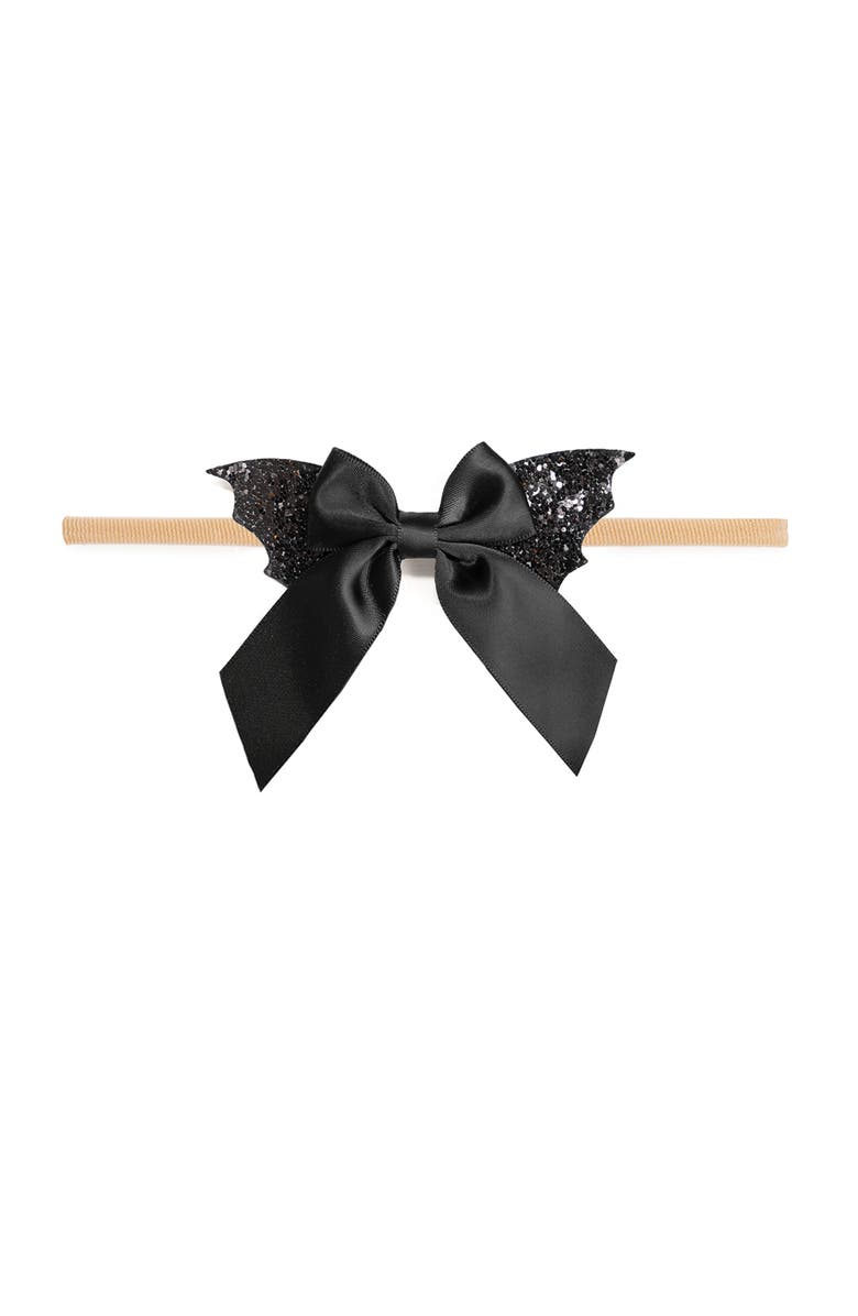 Sweet Wink Glitter Bat Halloween Bow Baby Headband, Main, color, 