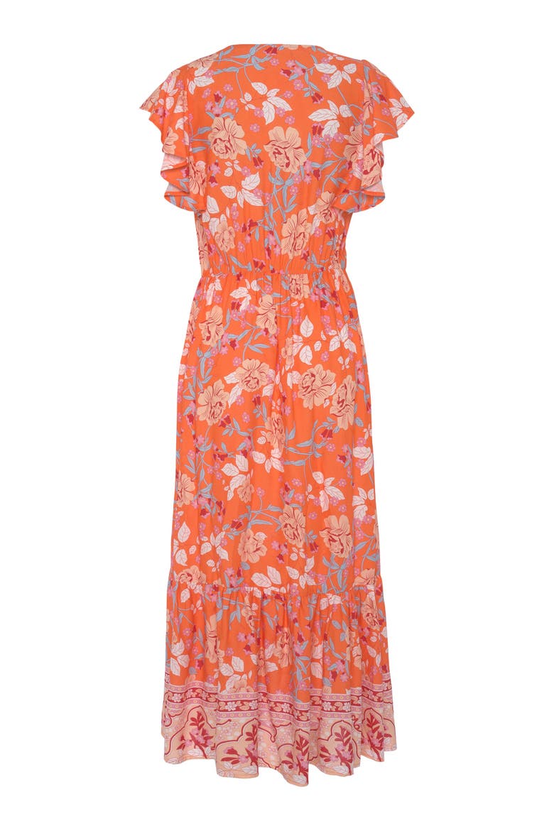 Floral V-Neck Maxi Dress, Alternate, color, Orange Multi