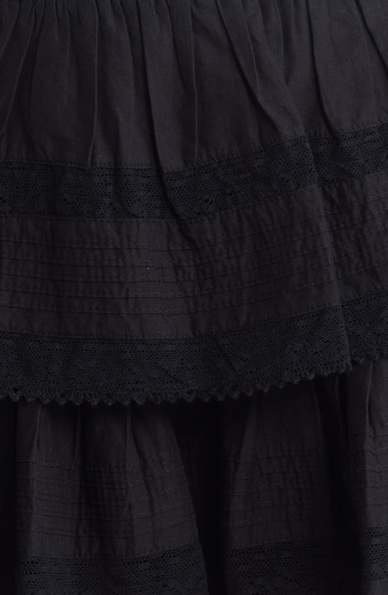 LoveShackFancy Tiered Ruffle Cotton Miniskirt, Alternate, color, Black