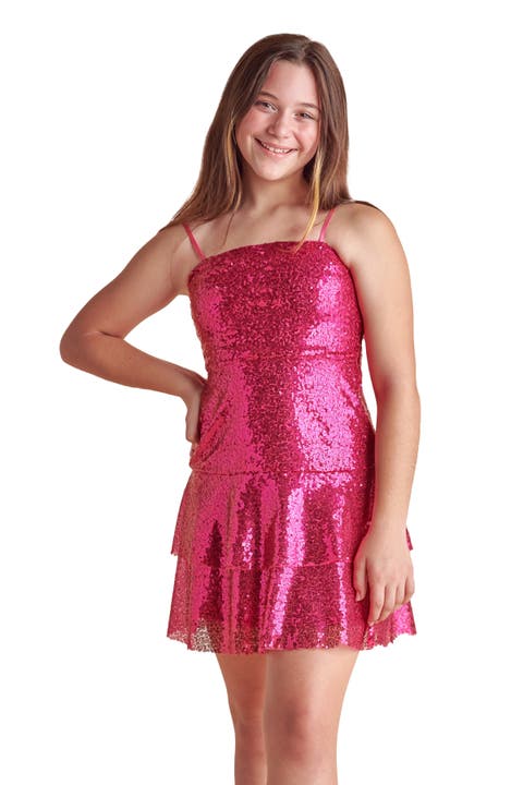 Sequin Bow Back Tiered Dress (Big Kid)