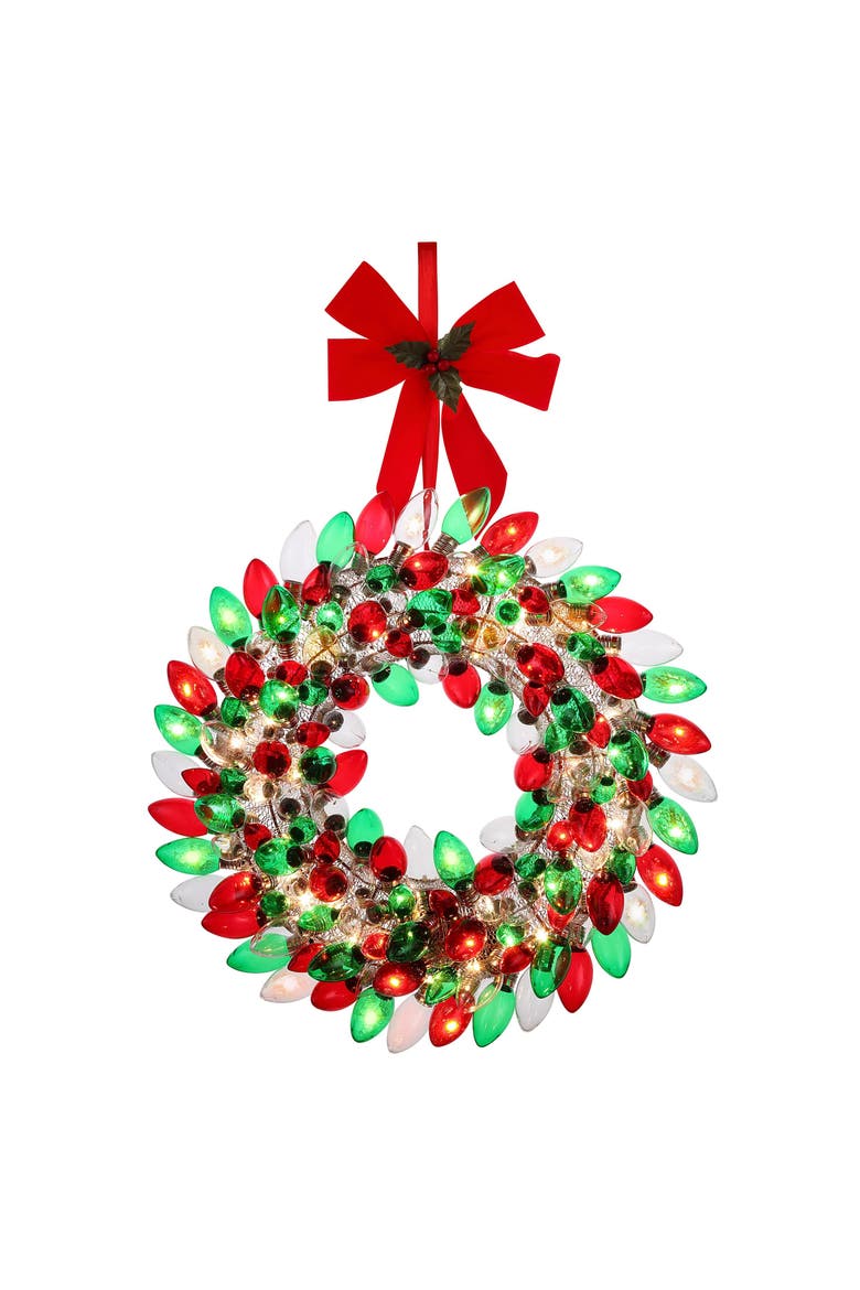 17 in. Retro C9 Bulb Wreath, Main, color, Red & Green