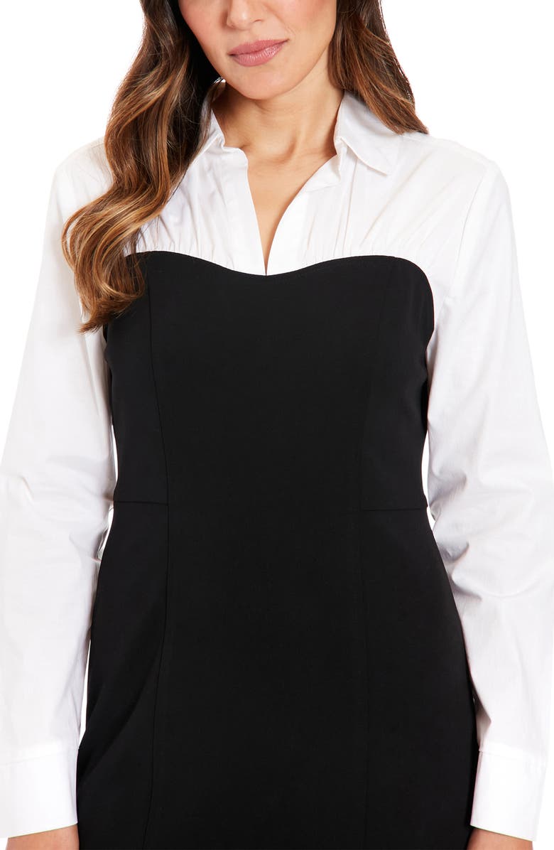 London Times Long Sleeve Twofer Scuba Sheath Dress, Alternate, color, Black