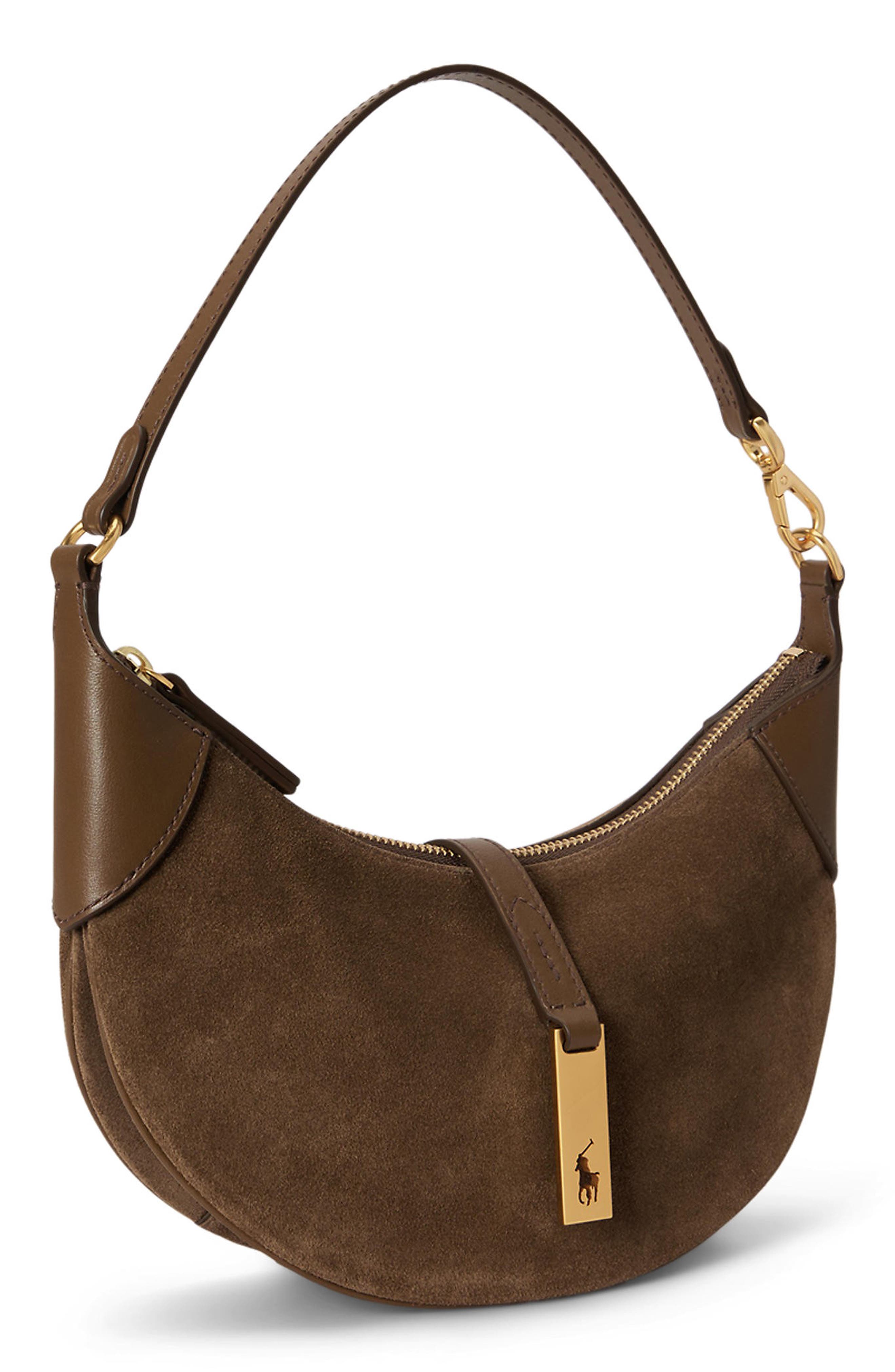 Polo ID Mini Suede Shoulder Bag, Alternate, color, GINGRBREAD
