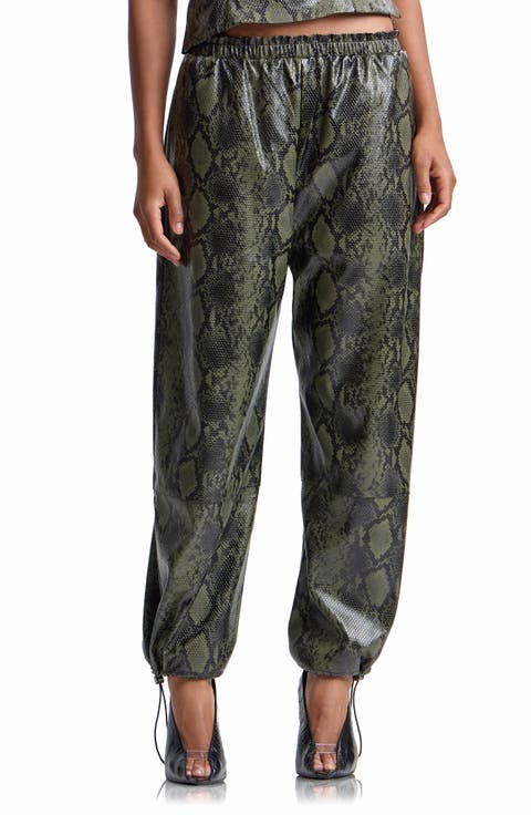 Python Embossed Faux Leather Balloon Pants