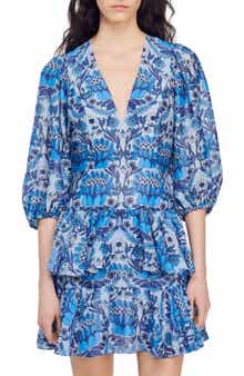 SANDRO Eyana Tiered Linen Blend Dress