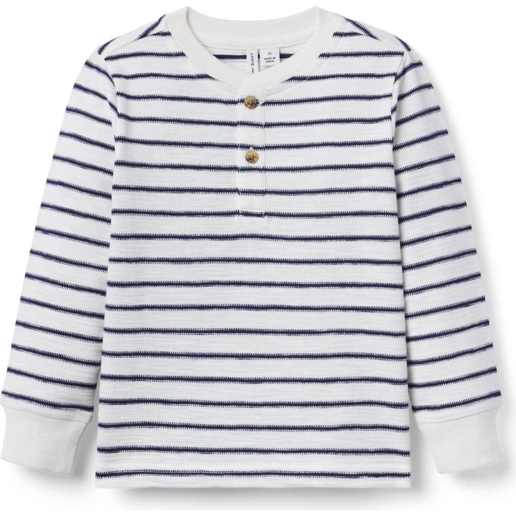 Janie And Jack Striped Henley Tee In White