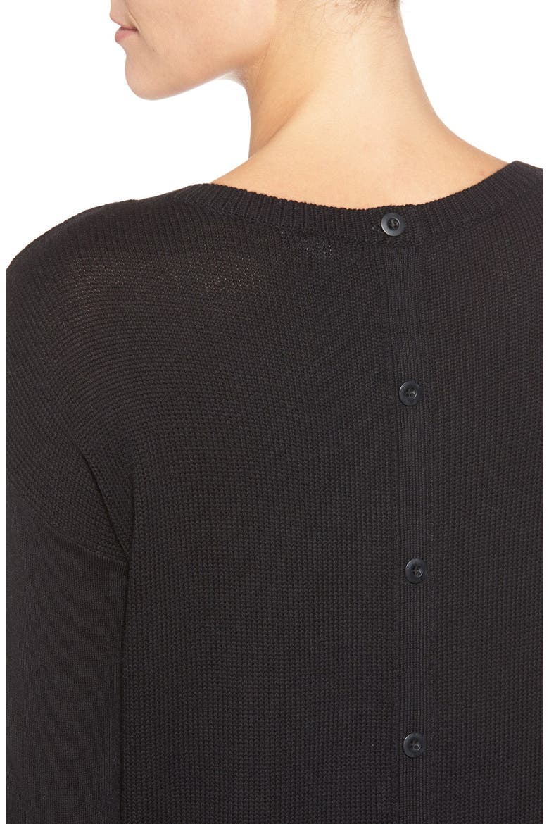 Button Back Tunic Sweater, Alternate, color, BLACK