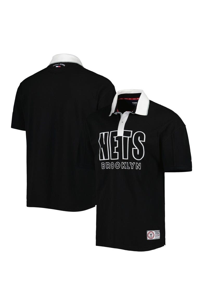 Men's Tommy Jeans Black Brooklyn Nets Stanley Pique Polo, Main, color, Black