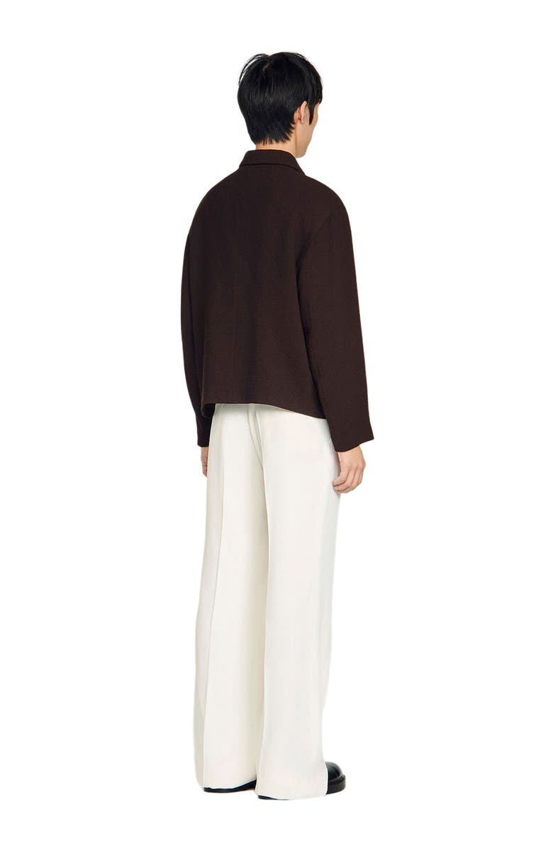 SANDRO Waffled regular collar zip jacket, Alternate, color, Chocolate