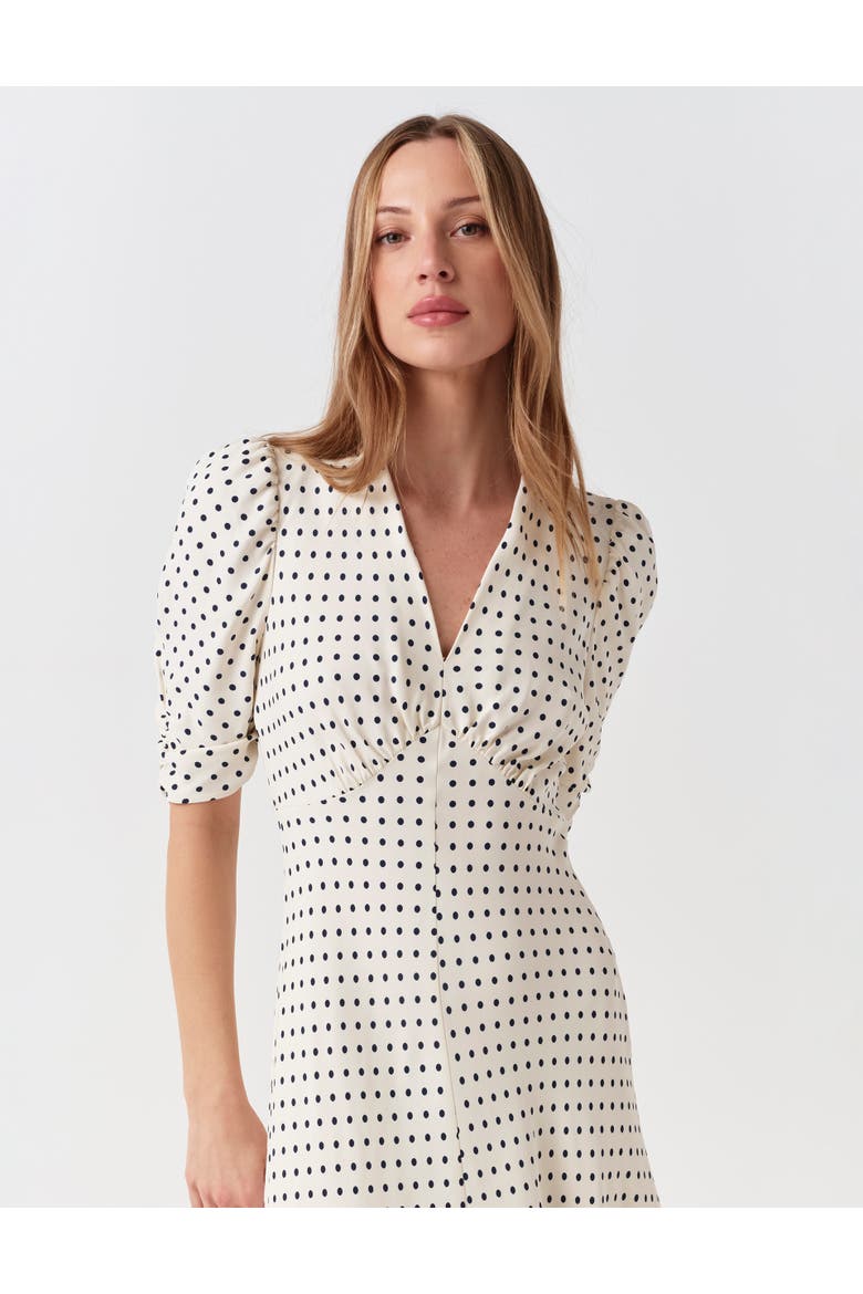 Mia Crepe Polka Dot V-Neck Midi Dress, Alternate, color, Ivory Spot