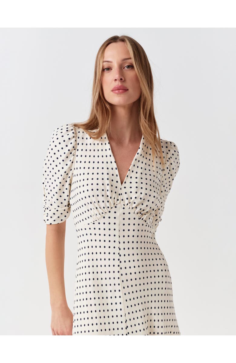 Ghost London Mia Crepe Polka Dot V-Neck Midi Dress, Alternate, color, Ivory Spot