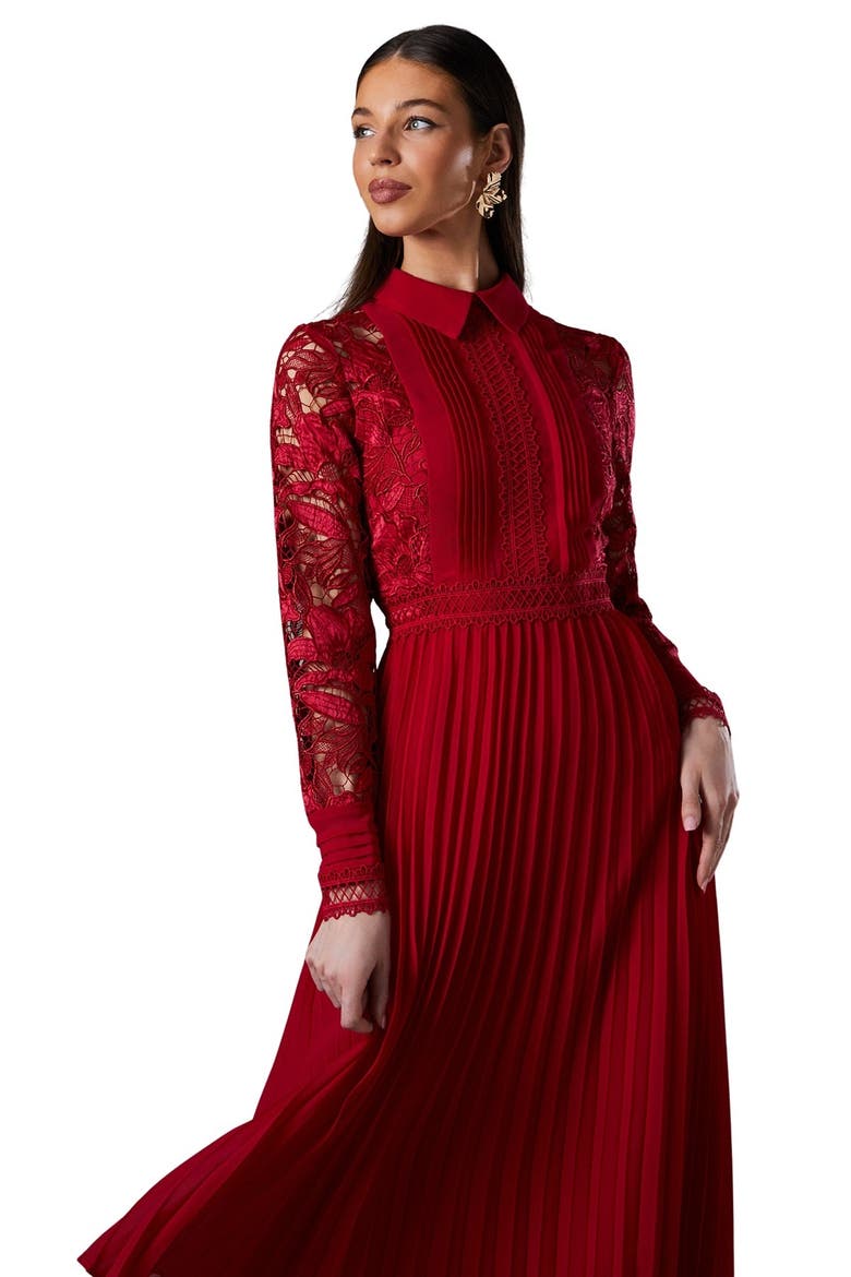 Long Sleeve Midi Shirt Dress, Alternate, color, Red
