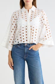 L'AGENCE Breslin Eyelet Bell Sleeve Crop Blouse
