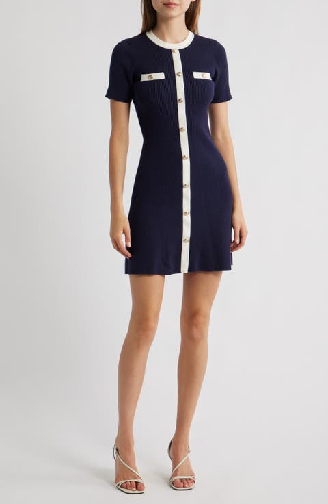 Button Detail Rib Sweater Minidress
