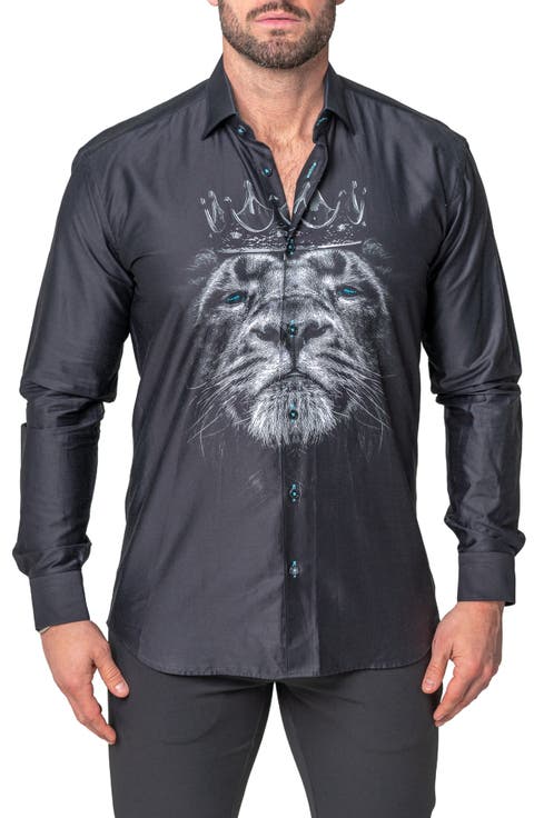 Fibonacci Lion Crown Regular Fit Cotton Blend Button-Up Shirt