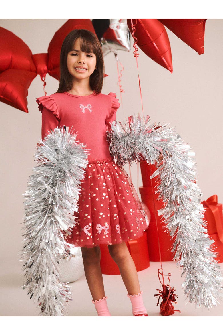 Sequin Bow Tulle Dress, Alternate, color, Cherry