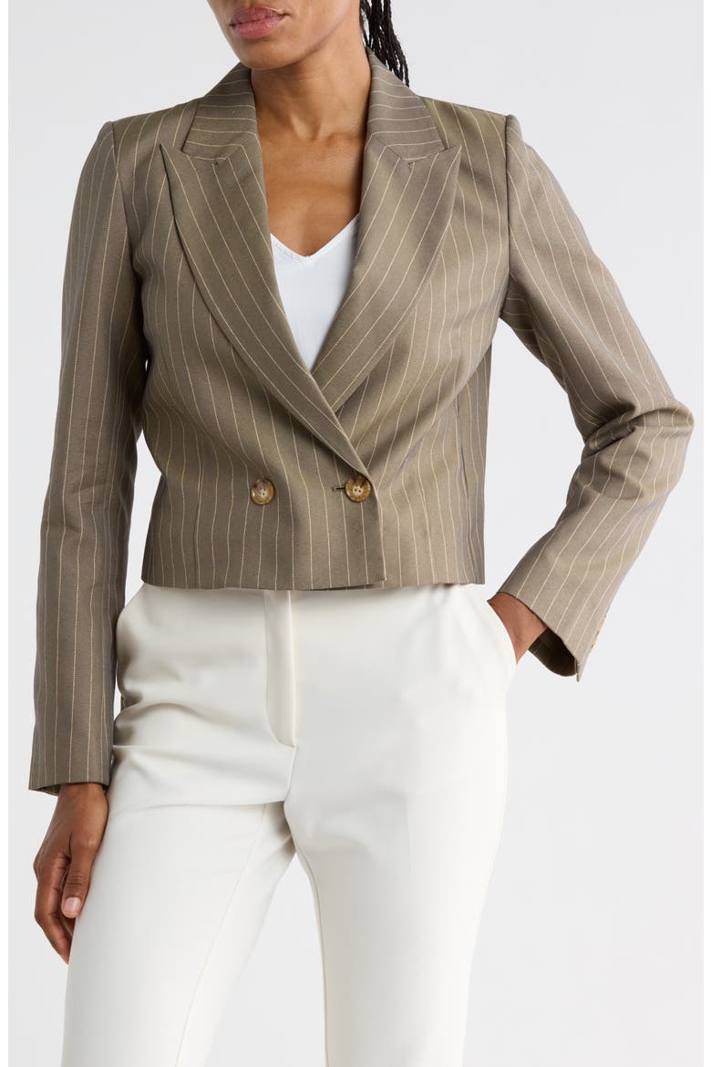 Elenia Cropped Blazer, Main, color, OLIVE STRIPE