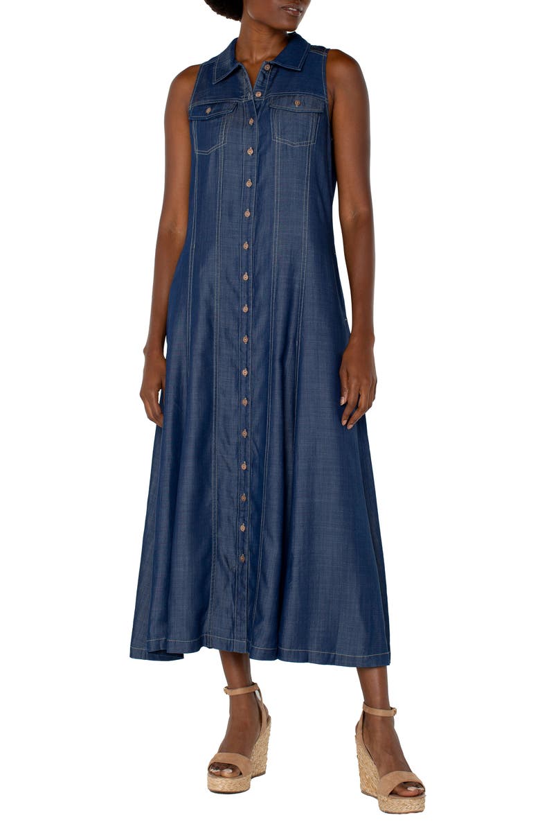 Liverpool Los Angeles Sleeveless Denim Dress, Main, color, Rinse Wash