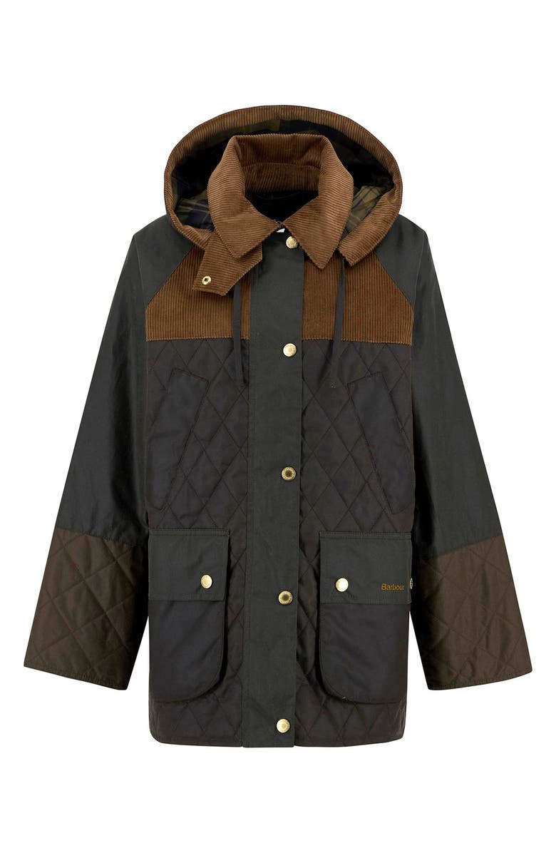 Barbour Imelda Water Repellent Mixed Media Jacket with Removable Hood, Alternate, color, Archive Olive/ Olive/ Beech