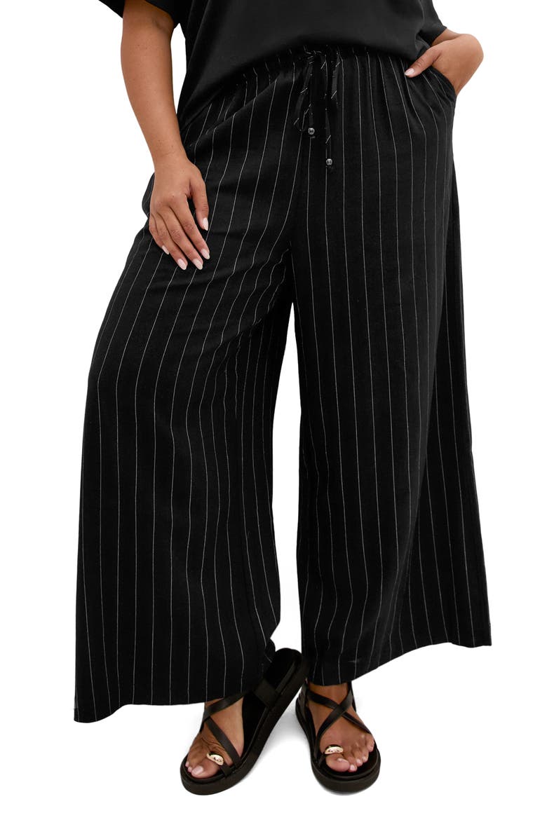 Kelly Pinstripe Pull-On Wide Leg Pants, Main, color, BLACK PINSTRIPE