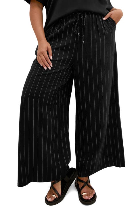Kelly Pinstripe Pull-On Wide Leg Pants (Plus)