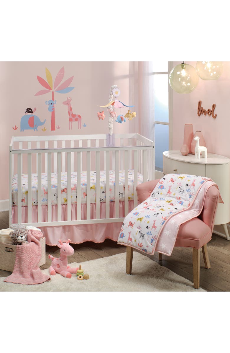 Lambs & Ivy Snuggle Jungle Pastel Safari Cotton Jersey 3-Piece Crib Bedding Set, Alternate, color, Pink