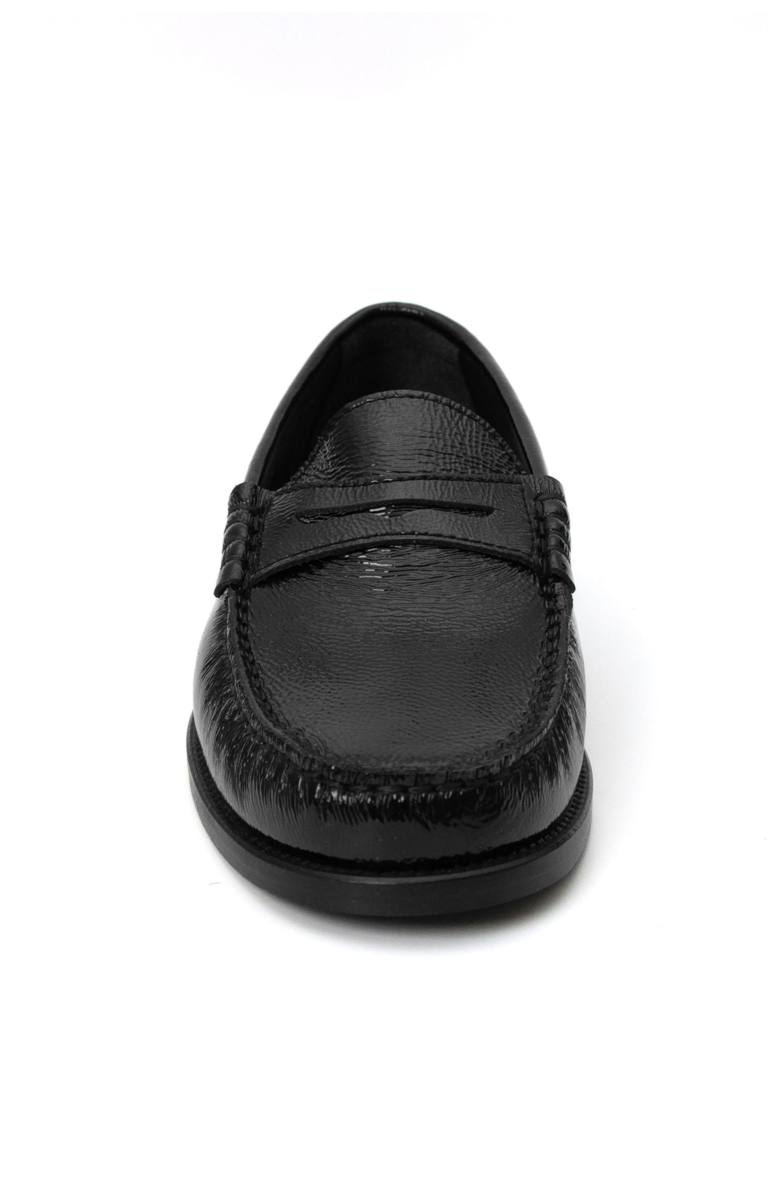 Menina Step Mila Leather Penny Loafer, Alternate, color, Black Crinkled