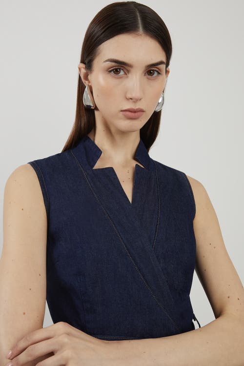 Karen Millen Belted Denim Midi Dress In Purple