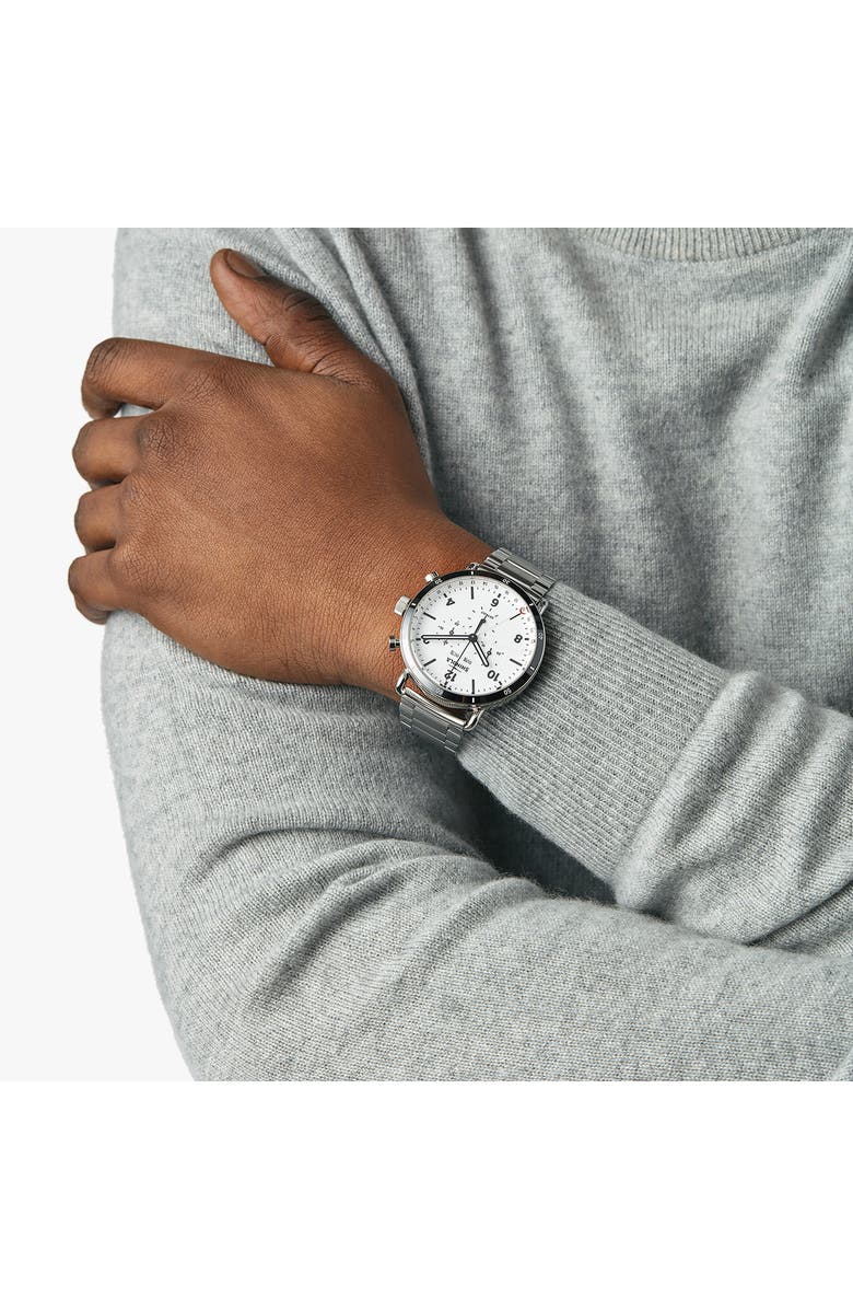 Shinola The Canfield Sport Chronograph Ceramic Bracelet Watch, 45mm, Alternate, color, White/ Stainless Steel