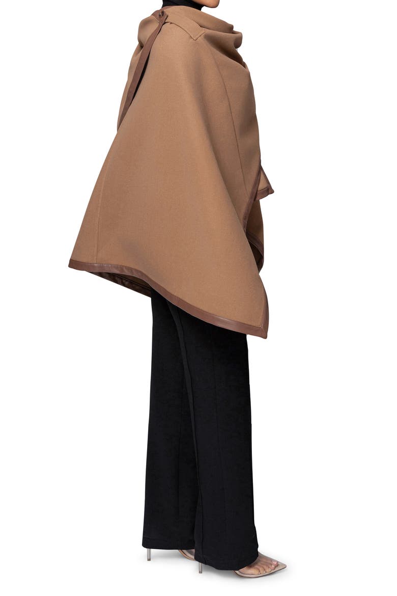 Felt Shawl with Faux Leather Trim, Alternate, color, BROWN