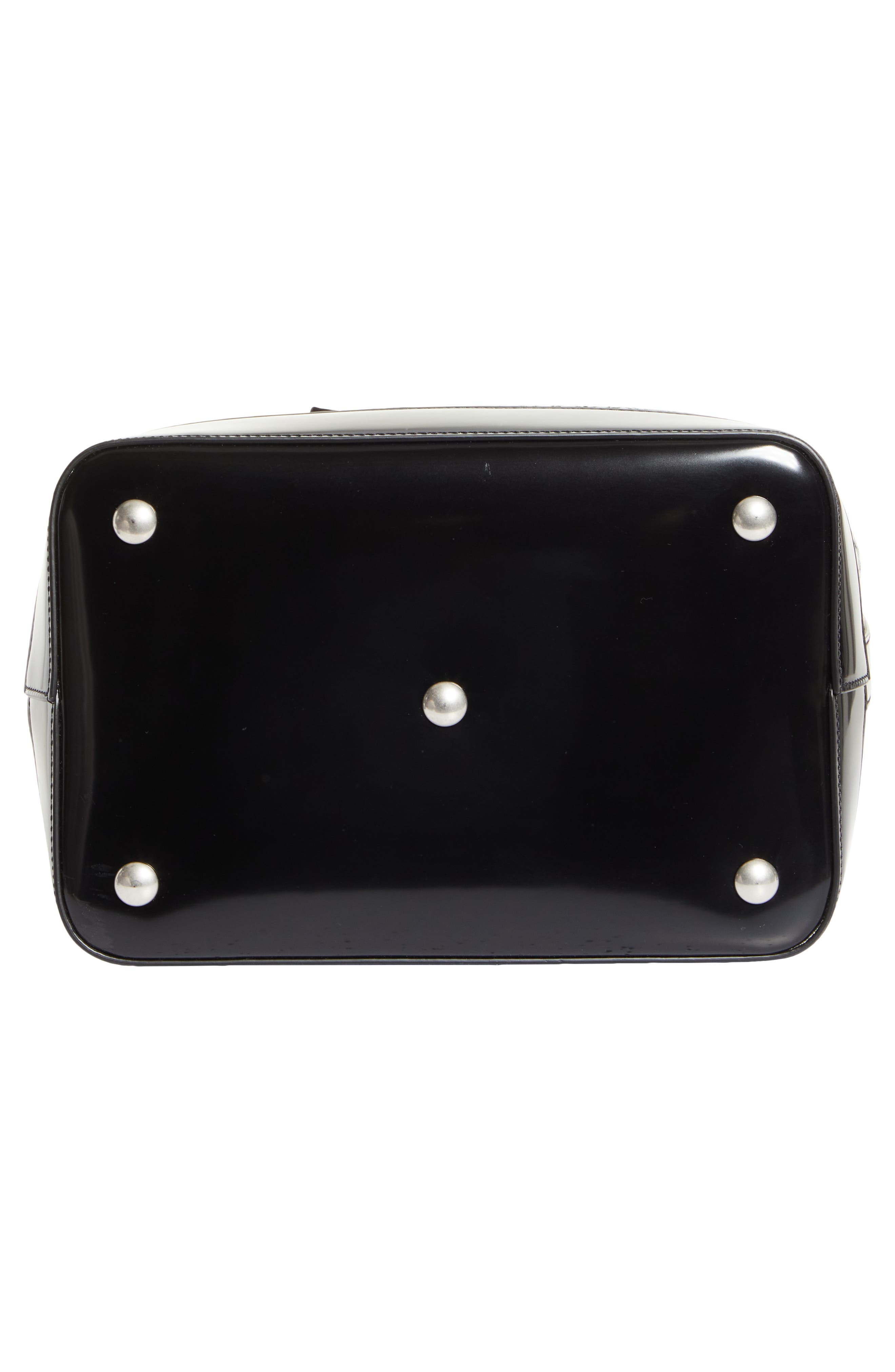 Saint Laurent Le Monogramme Logo Embossed Patent Leather Bucket Bag, Alternate, color, Noir